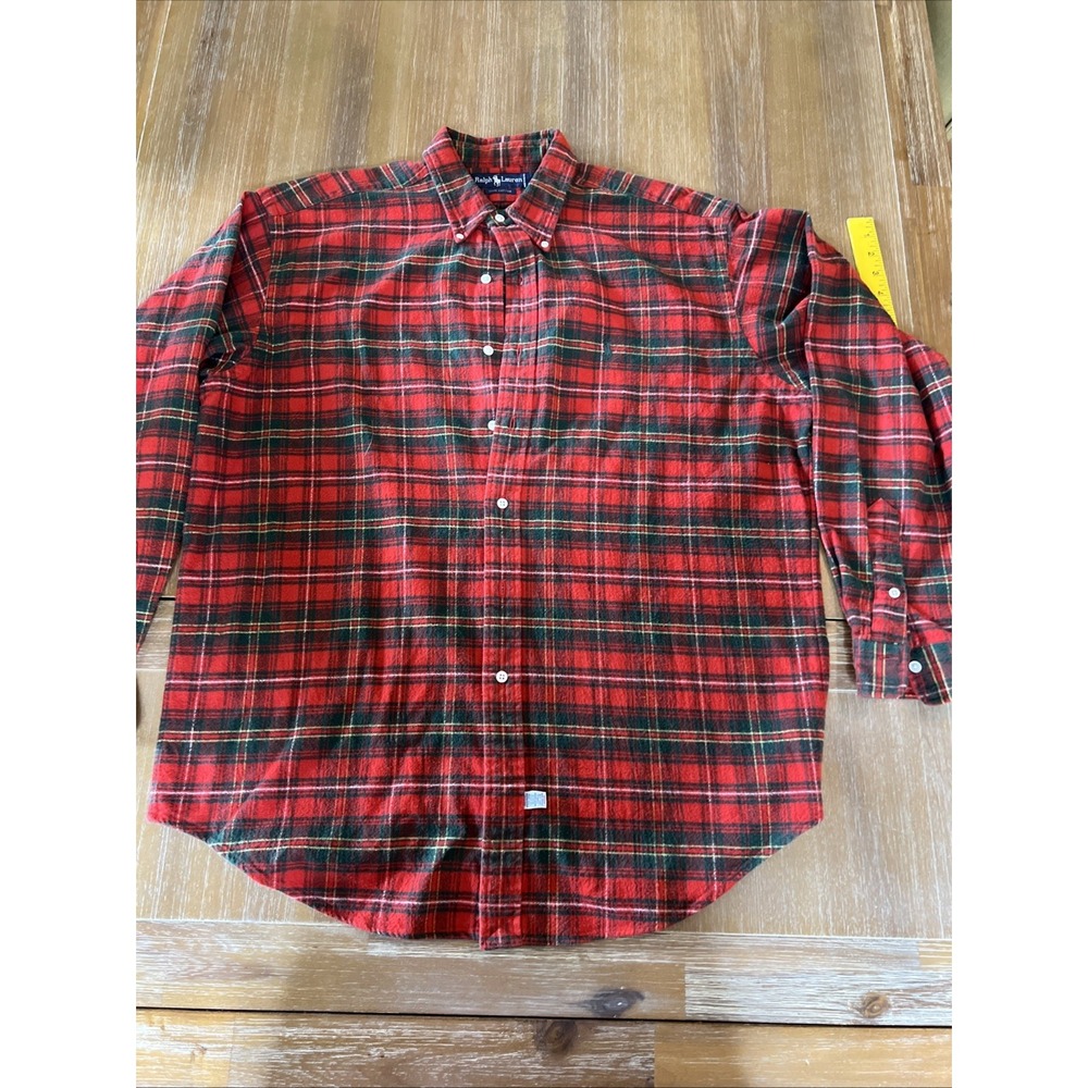 Polo Ralph Lauren Mens Large Red Green Flannel Camp Hike Dad